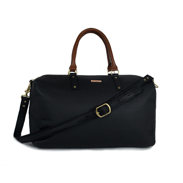 Black leather duffle bag womens top