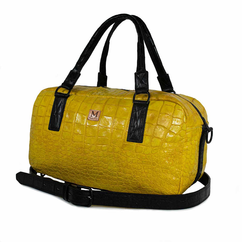 Genuine Leather Mustard Bag With Alligator Pattern Handbag 