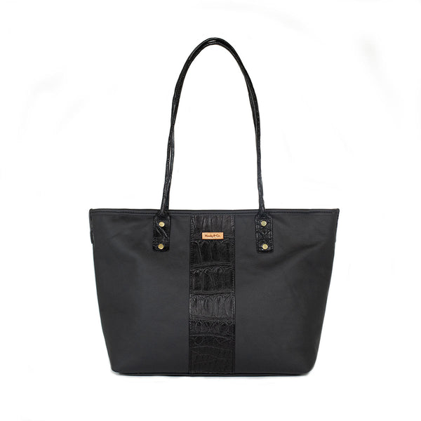 Leo Alligator/Leather Zipper Tote w/ Alligator Handles "Black"